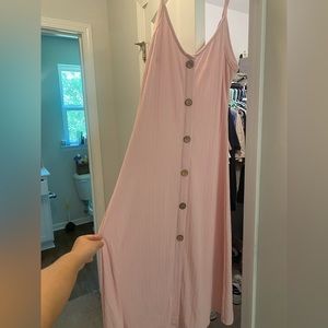 Pink button dress with middle slit